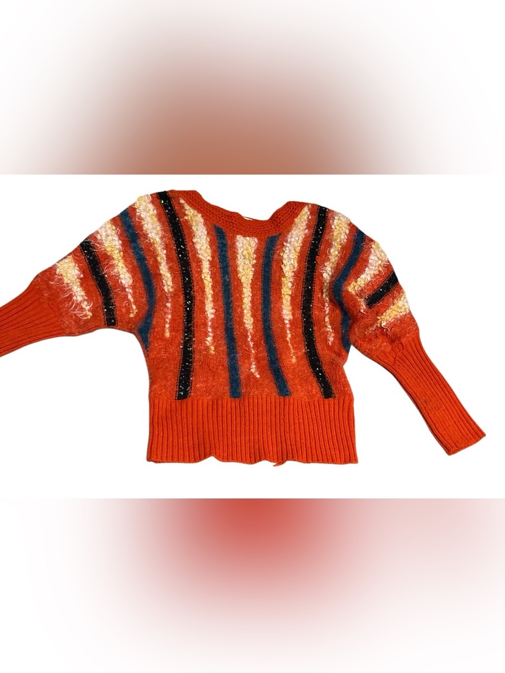 Vintage 90’s Vibrant Orange Textured Stripe Knit Sweater
